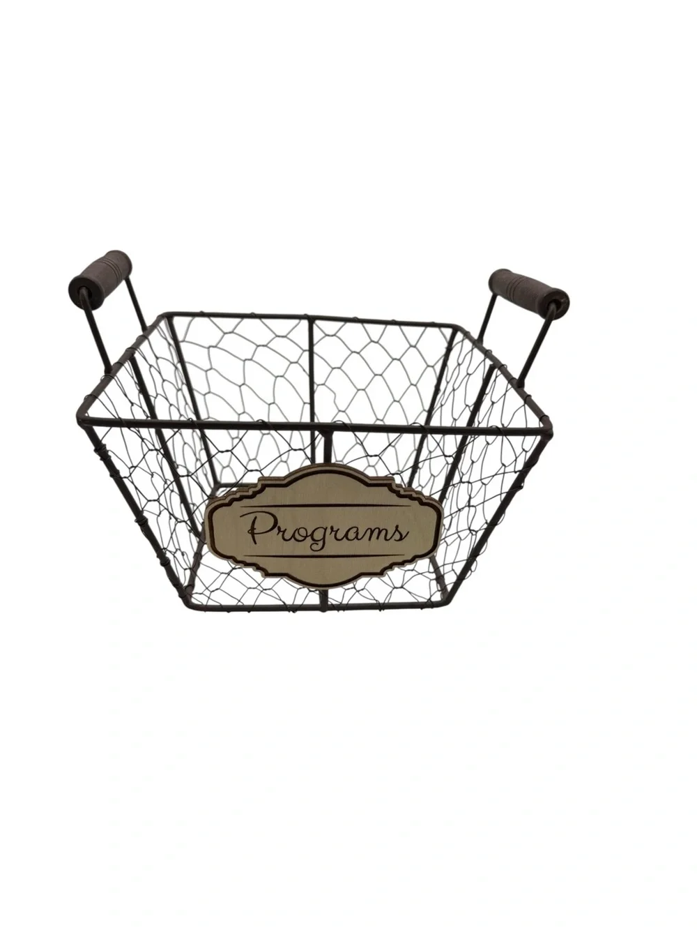“Programs” Party Basket Smooth Wood Handles Finished Metal